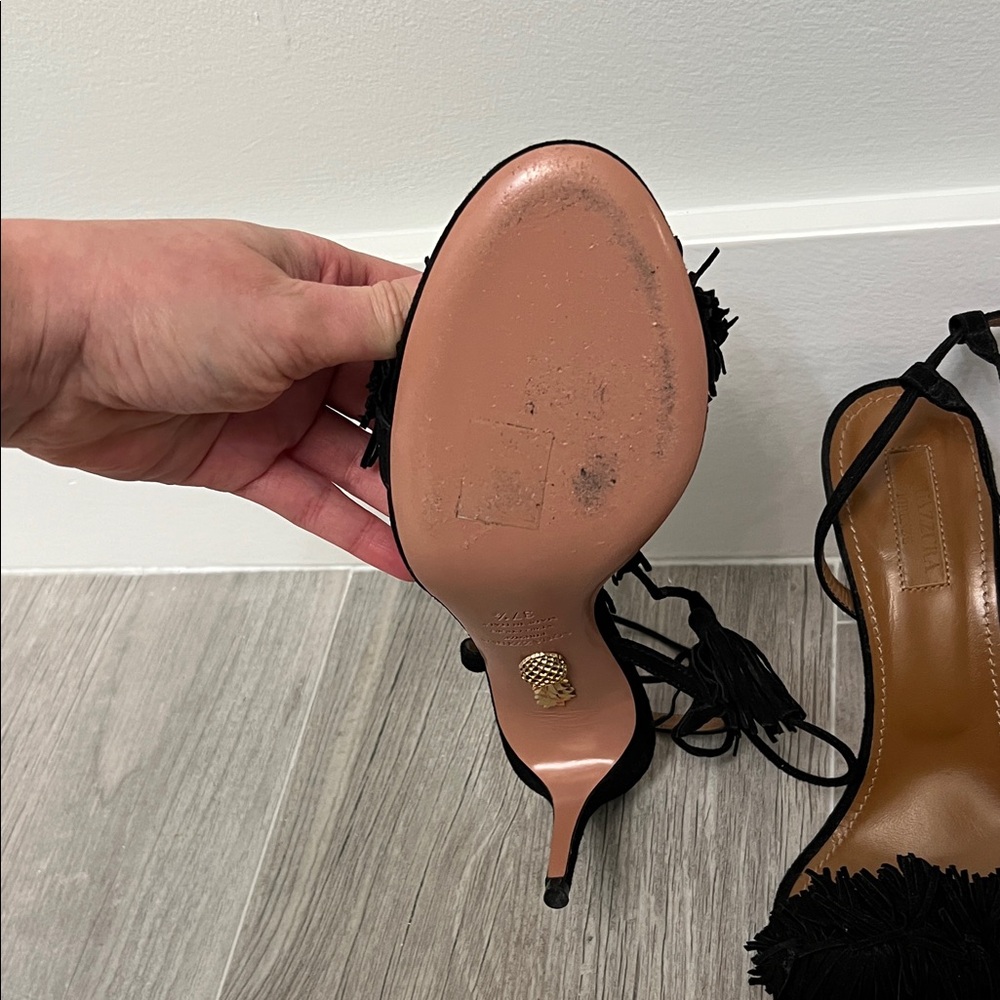 Aquazzura Black Fringe Heels - Picture 5 of 14